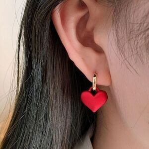Shiny Red Heart Earrings for girls